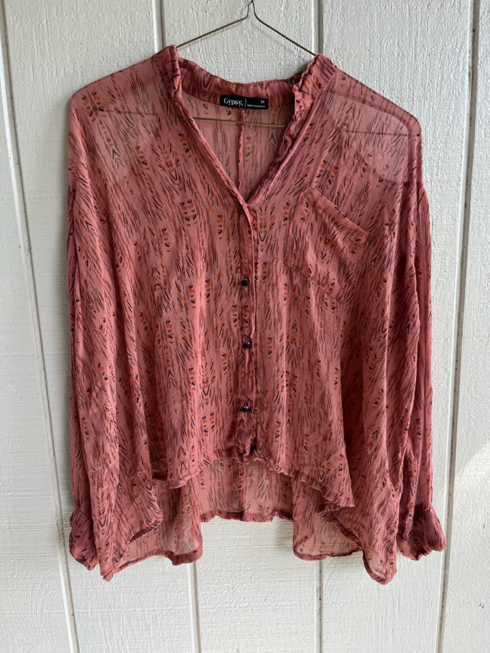 Gypsy 05 Silk Sheer Button Up Blouse Shoulder Cutouts Size XS